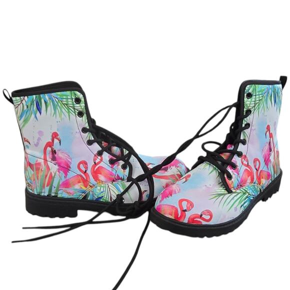Tropical Flamingo Vegan-Friendly Leather Woman Premium Statement Boots Size 5.5 - Picture 5 of 8
